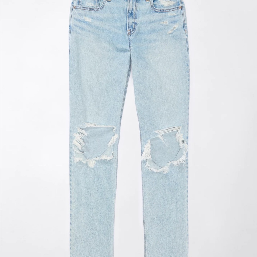 Brand New American Eagle Outfitters Light Blue Ripped Straight Leg Jeans